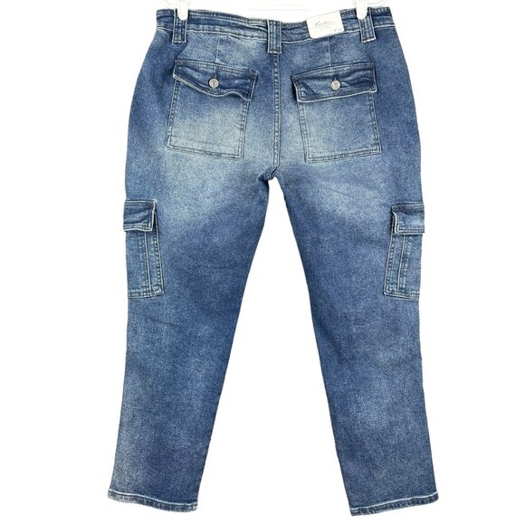 Kancan Women's Blue Cargo Denim Ankle Jeans 13/30 Flap Pockets Mid Rise Stretch - Picture 2 of 12